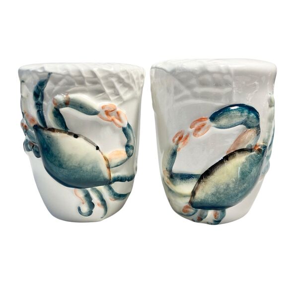 Nautical Blue Crab Ceramic Salt & Pepper Shaker Set Beach House Zodiac Cancer - Picture 4 of 11